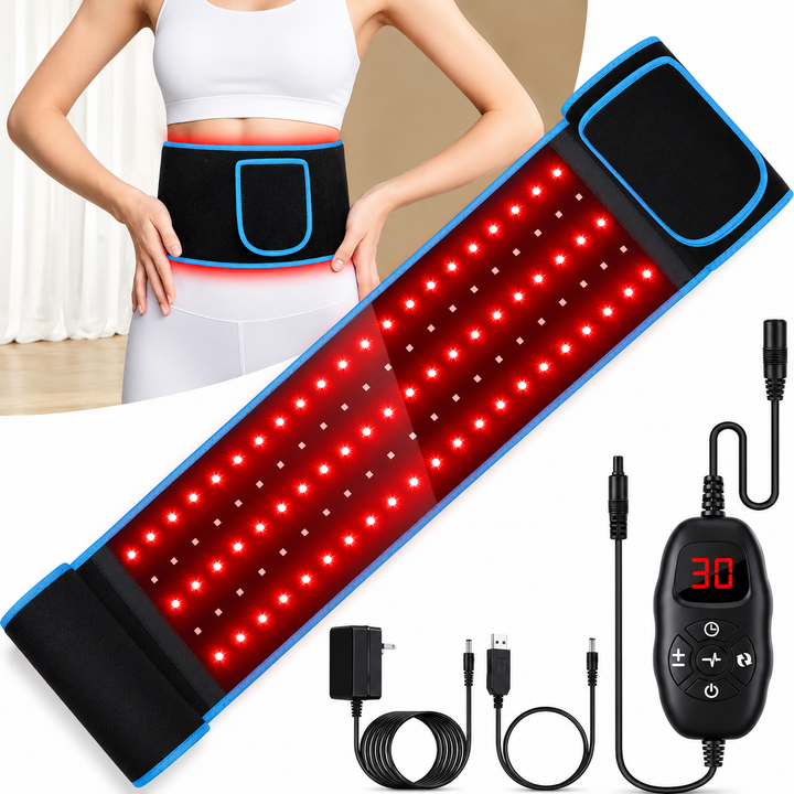 Premium Red Light Therapy Belt 660nm 850nm Infrared Waist Wrap with Heat Back Pain Relief Muscle Recovery Cordless Rechargeable LED Therapy Device