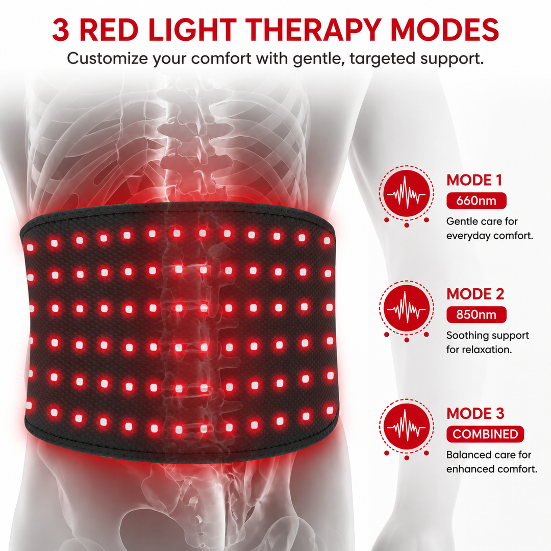 Premium Red Light Therapy Belt 660nm 850nm Near Infrared Waist Wrap for Lower Back Lumbar Pain Relief Muscle Recovery Cordless Wearable Device