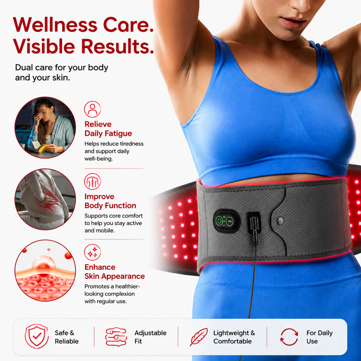 Premium Red Light Therapy Belt 660nm 850nm Near Infrared Waist Wrap for Lower Back Lumbar Pain Relief Muscle Recovery Cordless Wearable Device