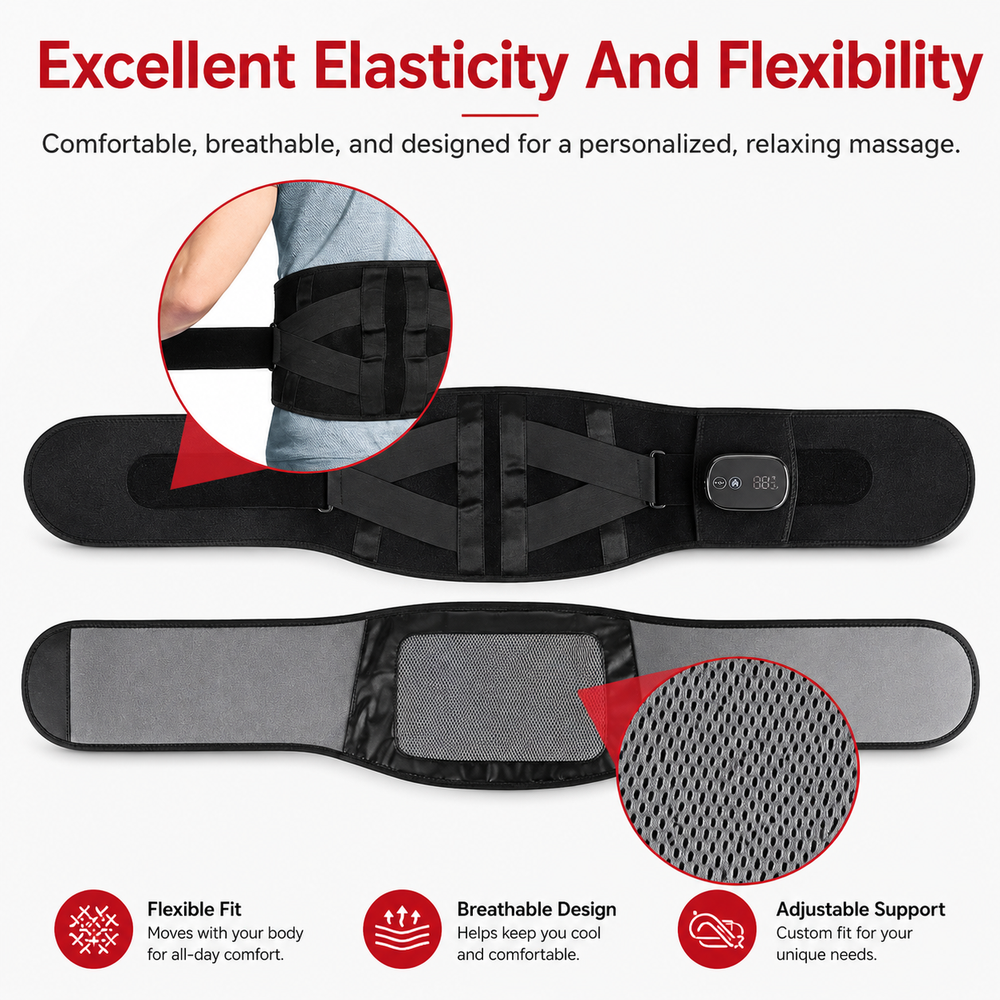 Premium Red Light Therapy Belt with Heat Infrared Waist Wrap 660nm 850nm LED Lumbar Support Vibration Massage Back Pain Relief Adjustable Rechargeable
