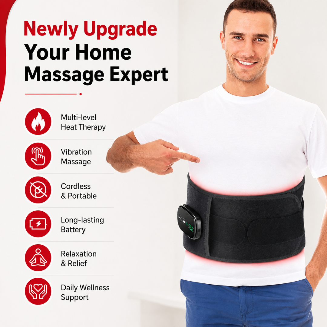 Premium Red Light Therapy Belt with Heat Infrared Waist Wrap 660nm 850nm LED Lumbar Support Vibration Massage Back Pain Relief Adjustable Rechargeable