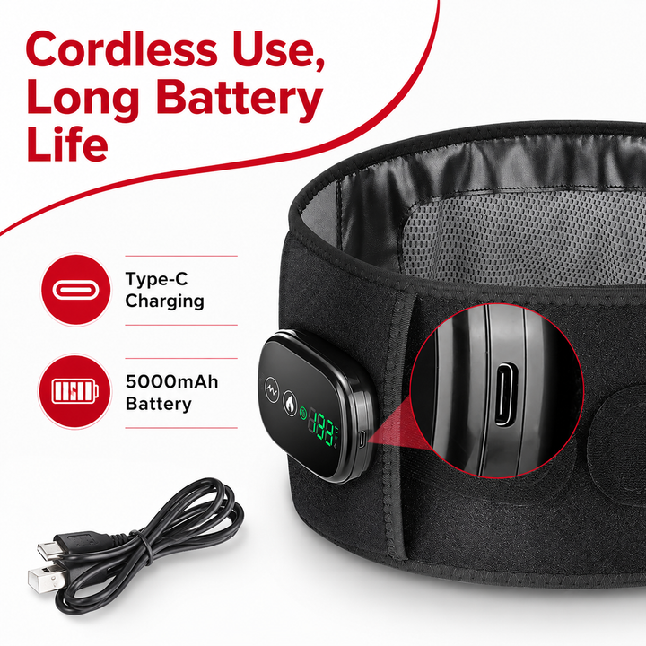 Premium Red Light Therapy Belt with Heat Infrared Waist Wrap 660nm 850nm LED Lumbar Support Vibration Massage Back Pain Relief Adjustable Rechargeable