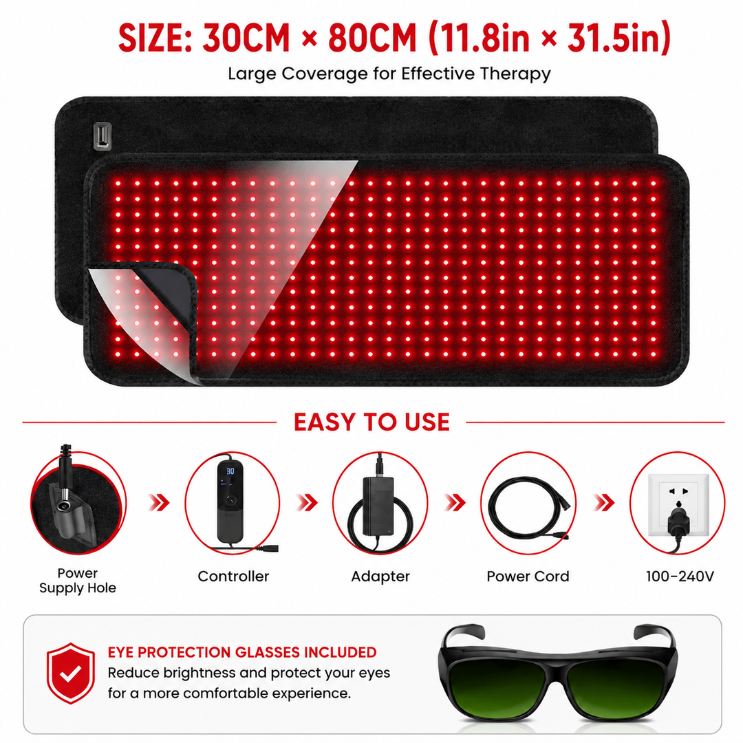 Premium Red Light Therapy Heating Pad 660nm 850nm Infrared LED Mat 360 LED Large Body Therapy Pad Back Waist Shoulder Pain Relief Home Use