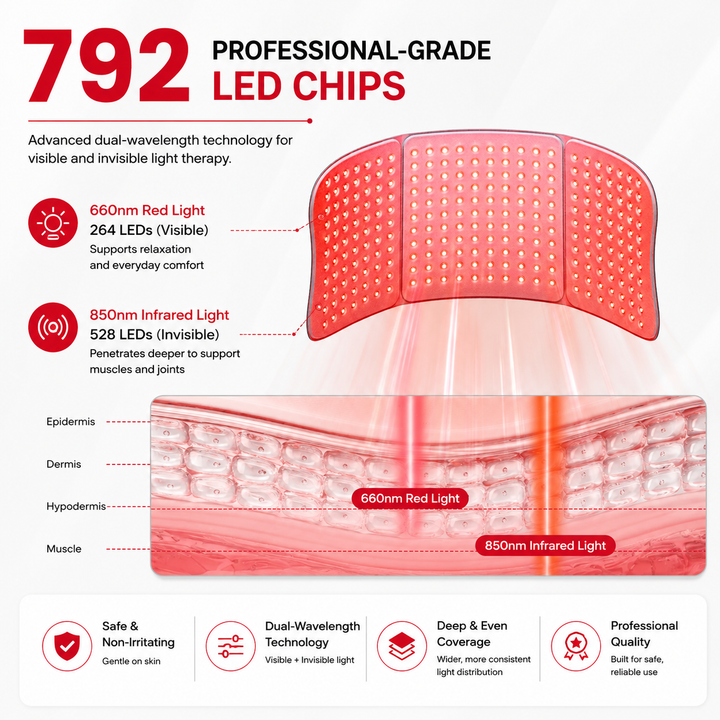 Premium Red Light Therapy Mat 660nm 850nm Infrared LED Therapy Pad 792 LEDs Full Body Coverage Adjustable Modes Timer Heatless Home Wellness Recovery Light Mat