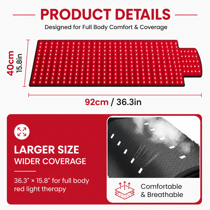 Premium Red Light Therapy Mat 660nm 850nm Infrared Light Therapy Pad Large Body Mat for Pain Relief Muscle Recovery Skin Care Home Wellness Device