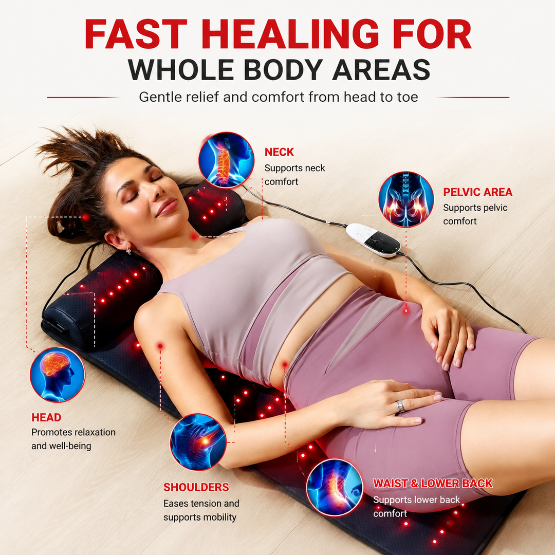 Premium Red Light Therapy Mat Neck Support 660nm 850nm Infrared LED Full Body Pad 675 LEDs Home Spa Relaxation Heat Therapy Adjustable Timer