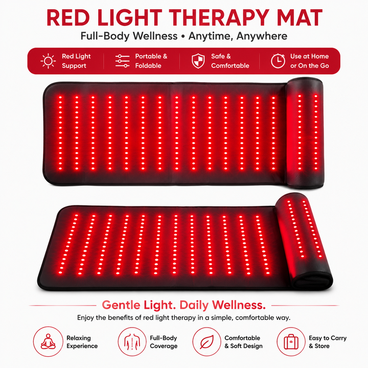 Premium Red Light Therapy Mat Neck Support 660nm 850nm Infrared LED Full Body Pad 675 LEDs Home Spa Relaxation Heat Therapy Adjustable Timer