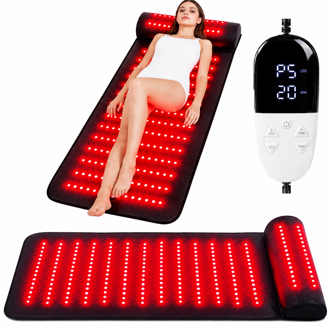 Premium Red Light Therapy Mat Neck Support 660nm 850nm Infrared LED Full Body Pad 675 LEDs Home Spa Relaxation Heat Therapy Adjustable Timer
