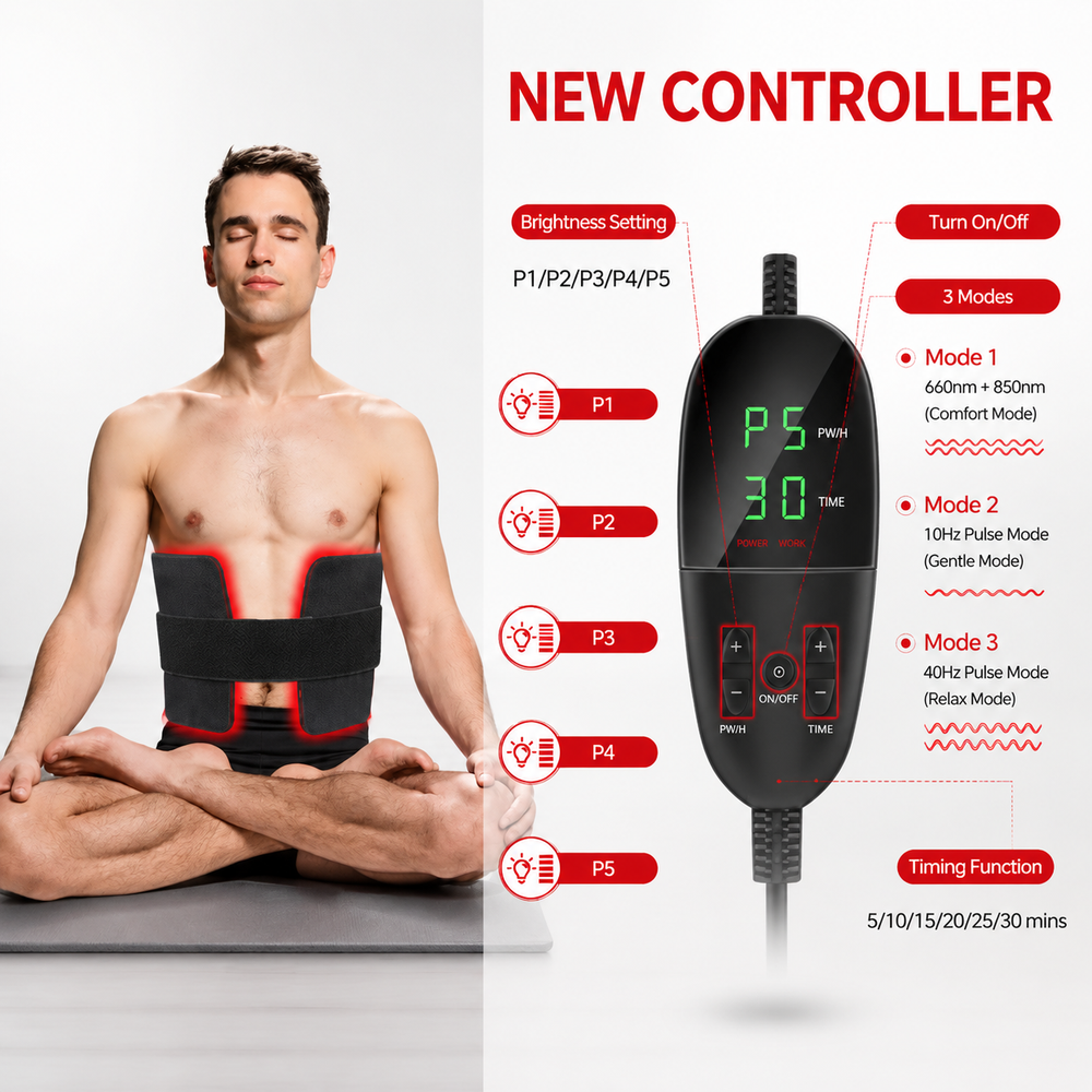 Premium Red Light Therapy Pad 660nm 850nm Infrared LED Lumbar Belt for Back Waist Knee Support Large Coverage Electric Light Therapy Device Adjustable