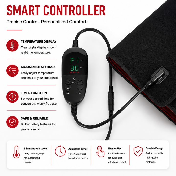 Premium Red Light Therapy Pad 660nm 850nm Infrared LED Lumbar Belt for Back Waist Knee Support Large Coverage Electric Light Therapy Device Adjustable