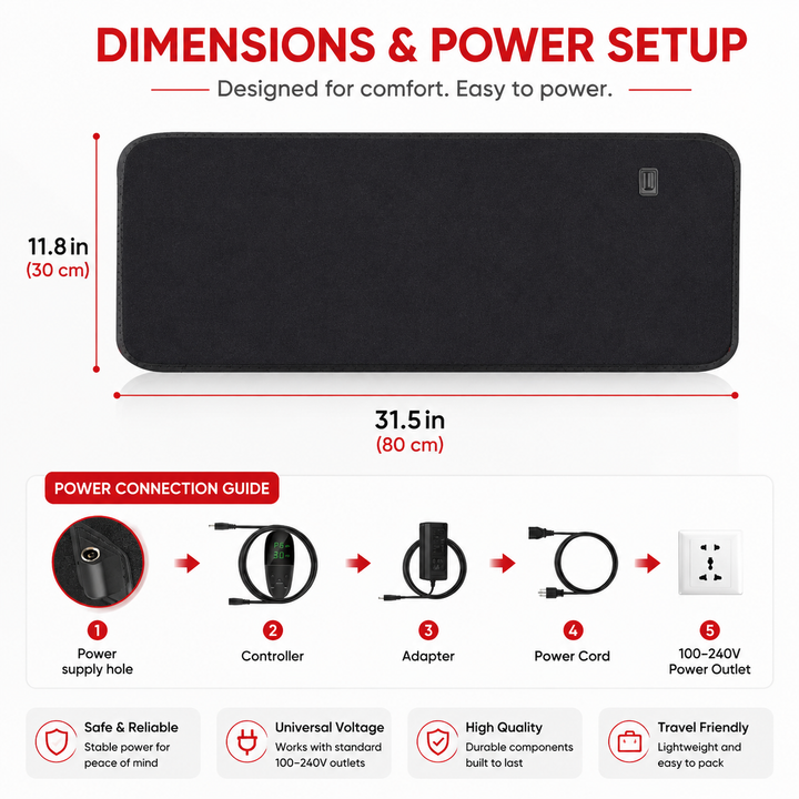 Premium Red Light Therapy Pad 660nm 850nm Infrared LED Lumbar Belt for Back Waist Knee Support Large Coverage Electric Light Therapy Device Adjustable