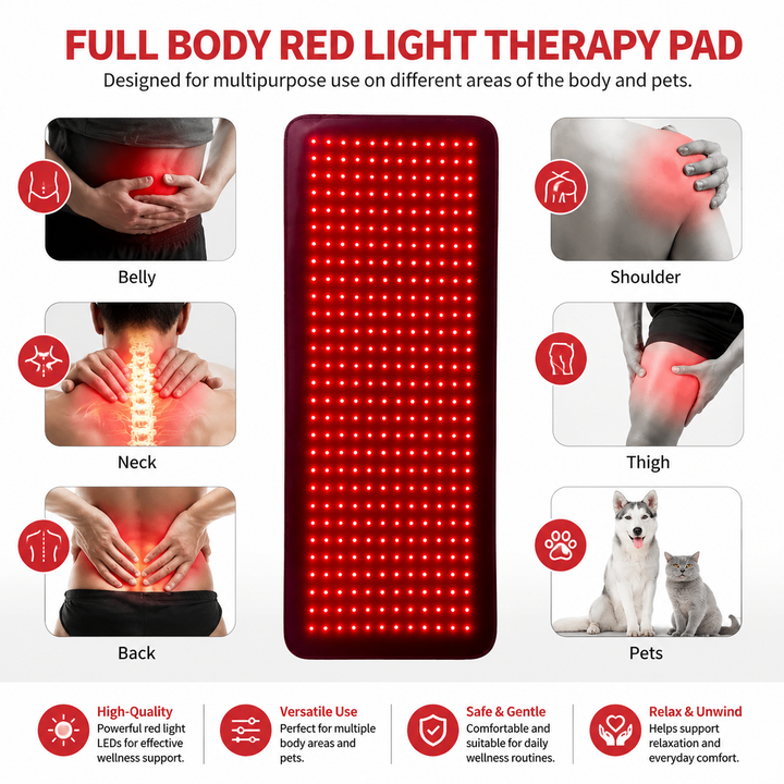 Premium Red Light Therapy Pad 660nm 850nm Infrared LED Lumbar Belt for Back Waist Knee Support Large Coverage Electric Light Therapy Device Adjustable