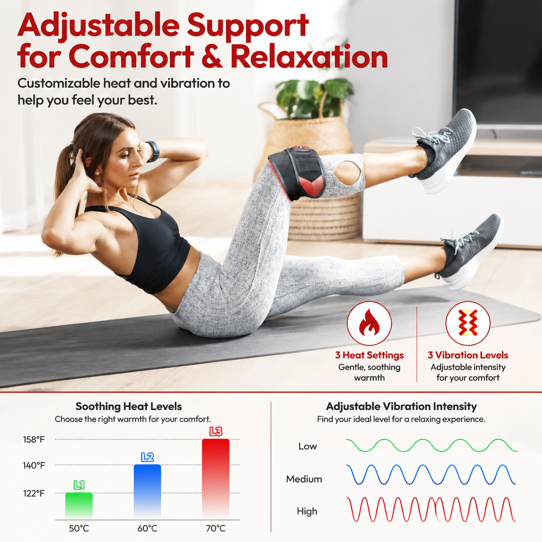 Premium Red Light Therapy Wrap Infrared Heating Pad with Vibration 3 Heat Levels USB-C Rechargeable Adjustable Fit Pain Relief Muscle Recovery