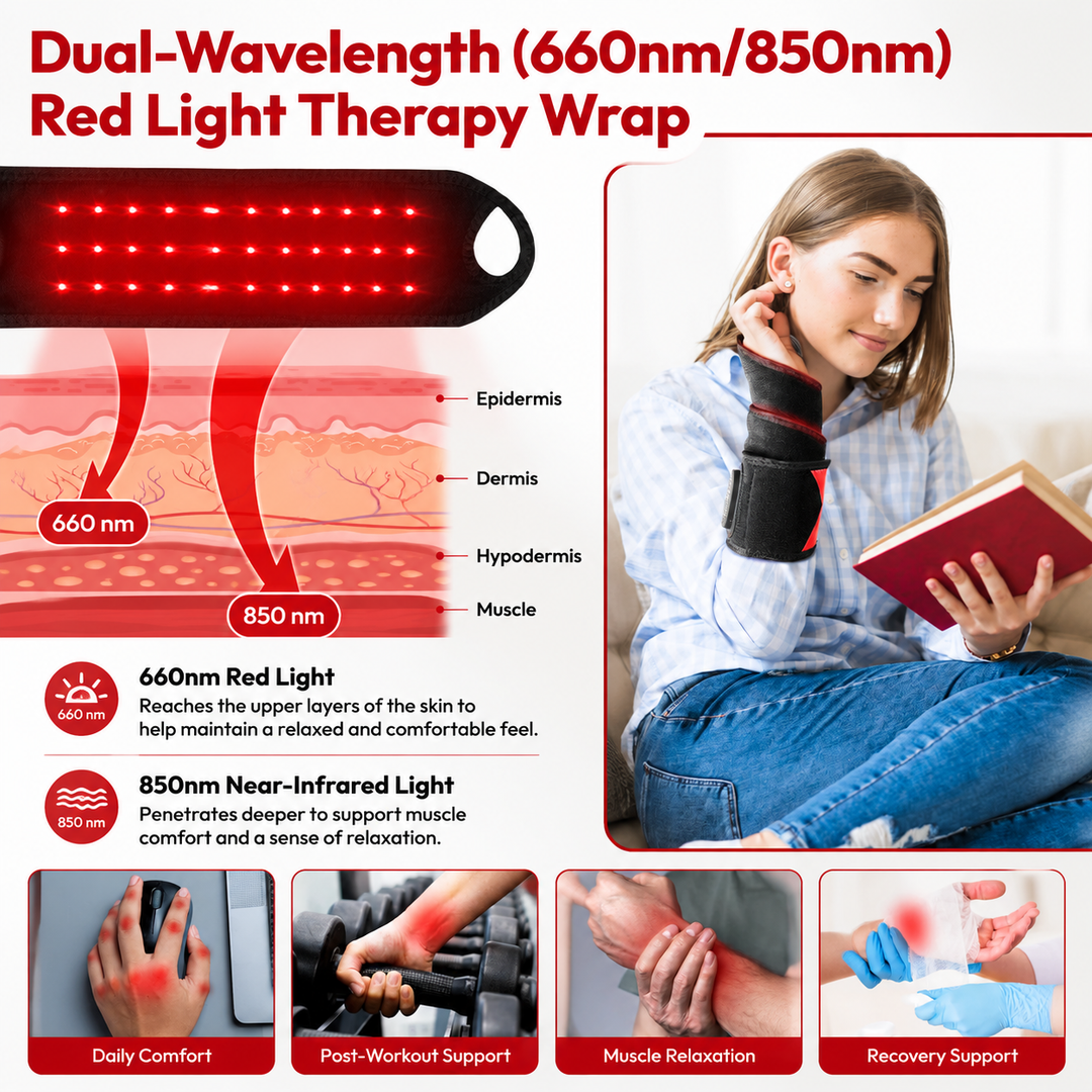 Premium Red Light Therapy Wrap Infrared Heating Pad with Vibration 3 Heat Levels USB-C Rechargeable Adjustable Fit Pain Relief Muscle Recovery