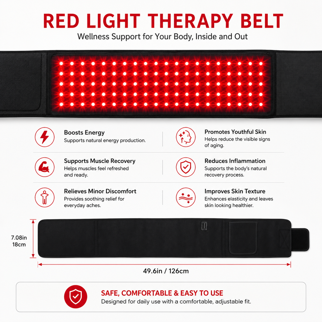 Premium Red Near Infrared Light Therapy Belt 660nm 850nm LED Wrap Adjustable Modes Auto Timer Full Body Heating Light Therapy Waist Back Belt