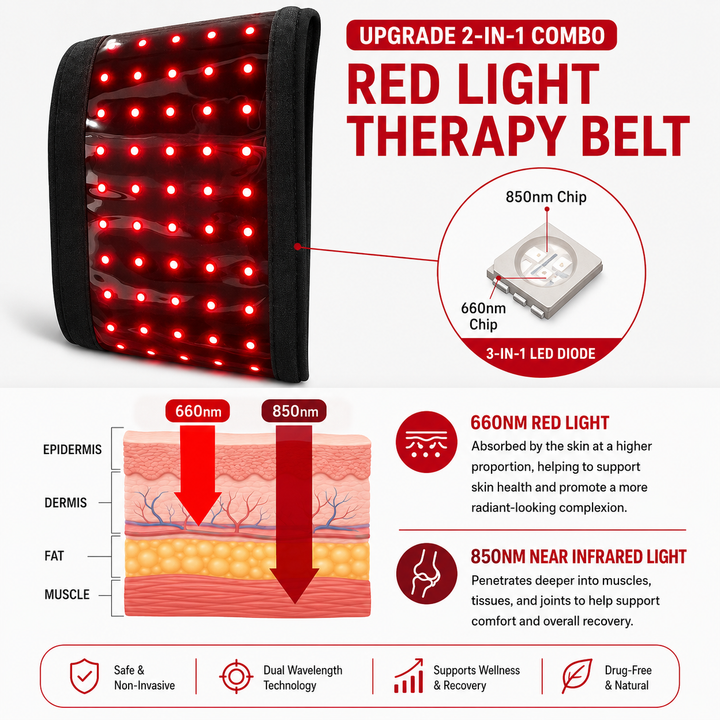 Premium Red Near Infrared Light Therapy Belt 660nm 850nm LED Wrap Adjustable Modes Auto Timer Full Body Heating Light Therapy Waist Back Belt