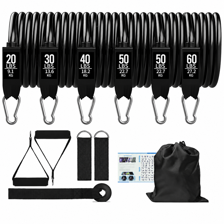 Premium Resistance Band Set 5 Tube Bands 10 to 60lbs Adjustable Fitness Bands with Handles Ankle Straps Door Anchor for Home Gym Full Body Workout