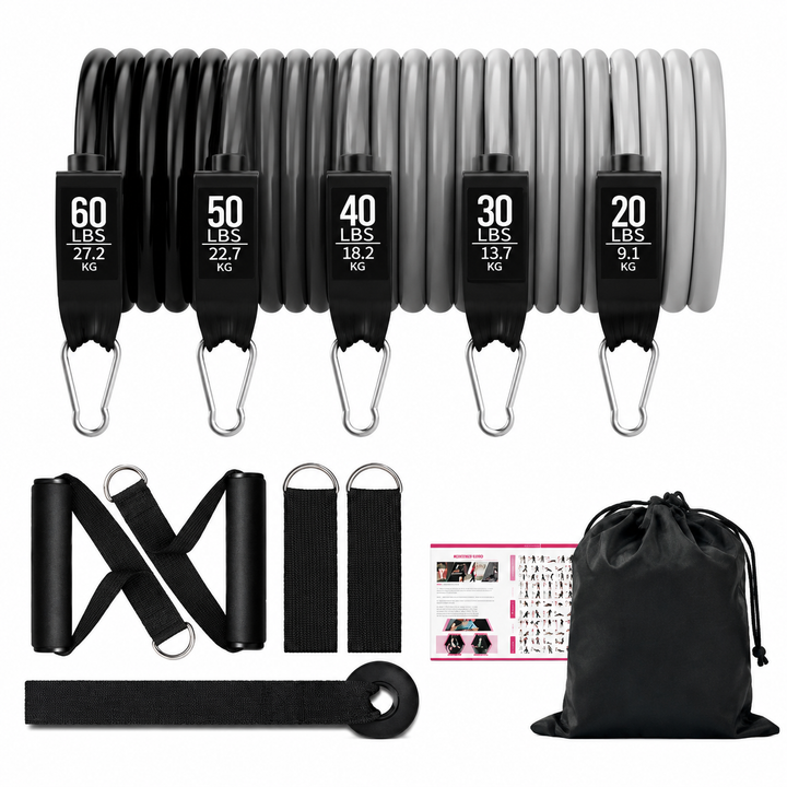 Premium Resistance Band Set 5 Tube Bands 10 to 60lbs Adjustable Fitness Bands with Handles Ankle Straps Door Anchor for Home Gym Full Body Workout