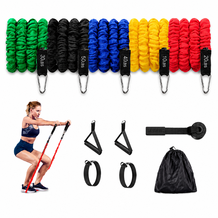 Premium Resistance Band Set 5 Tube Bands 10 to 60lbs Adjustable Fitness Bands with Handles Ankle Straps Door Anchor for Home Gym Full Body Workout