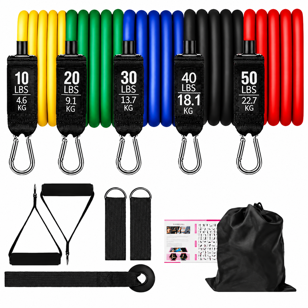 Premium Resistance Band Set 5 Tube Bands 10 to 60lbs Adjustable Fitness Bands with Handles Ankle Straps Door Anchor for Home Gym Full Body Workout