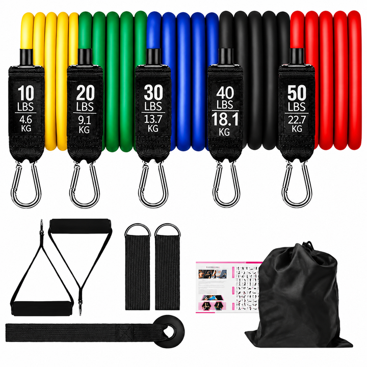 Premium Resistance Band Set 5 Tube Bands 10 to 60lbs Adjustable Fitness Bands with Handles Ankle Straps Door Anchor for Home Gym Full Body Workout