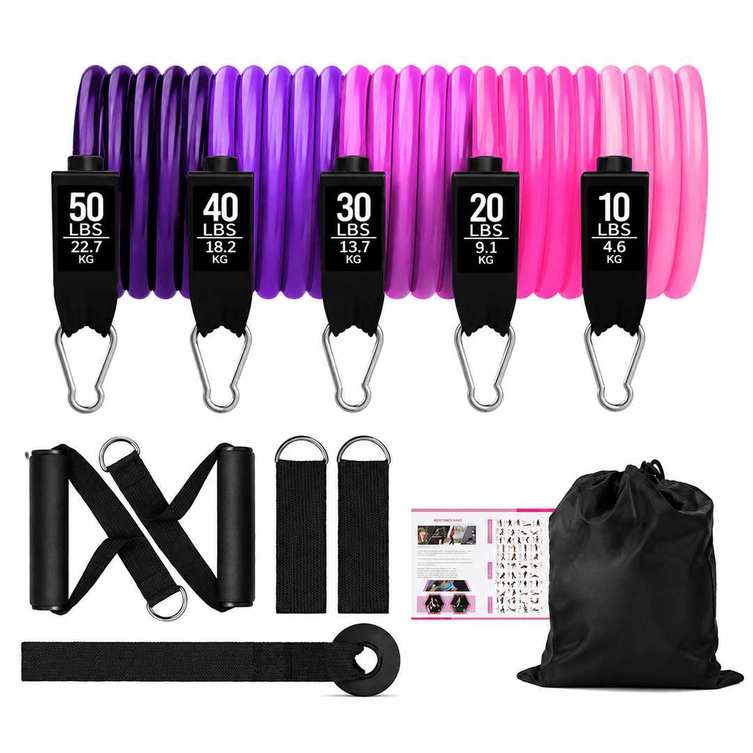Premium Resistance Band Set 5 Tube Bands 10 to 60lbs Adjustable Fitness Bands with Handles Ankle Straps Door Anchor for Home Gym Full Body Workout