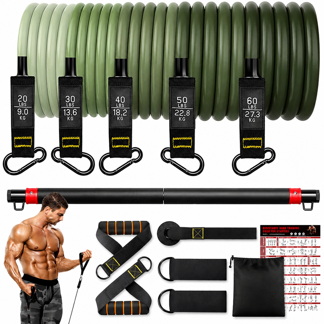 Premium Resistance Band Set 5 Tube Bands 10 to 60lbs Adjustable Fitness Bands with Handles Ankle Straps Door Anchor for Home Gym Full Body Workout