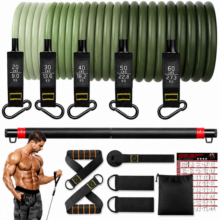 Premium Resistance Band Set 5 Tube Bands 10 to 60lbs Adjustable Fitness Bands with Handles Ankle Straps Door Anchor for Home Gym Full Body Workout