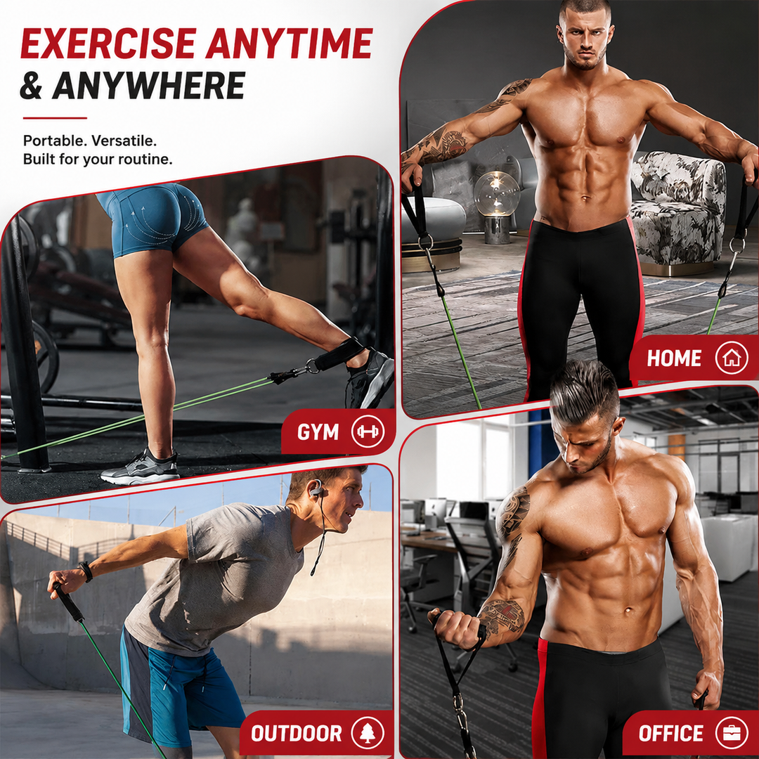 Premium Resistance Band Set 5 Tube Fitness Bands Up to 150 lbs Full Body Workout Handles Ankle Straps Door Anchor Strength Training Home Gym Exercise Kit