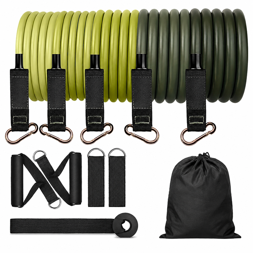 Premium Resistance Band Set 5 Tube Fitness Bands Up to 150 lbs Full Body Workout Handles Ankle Straps Door Anchor Strength Training Home Gym Exercise Kit
