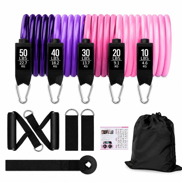Premium Resistance Band Set 5 Tube Fitness Bands Up to 150 lbs Full Body Workout Handles Ankle Straps Door Anchor Strength Training Home Gym Exercise Kit