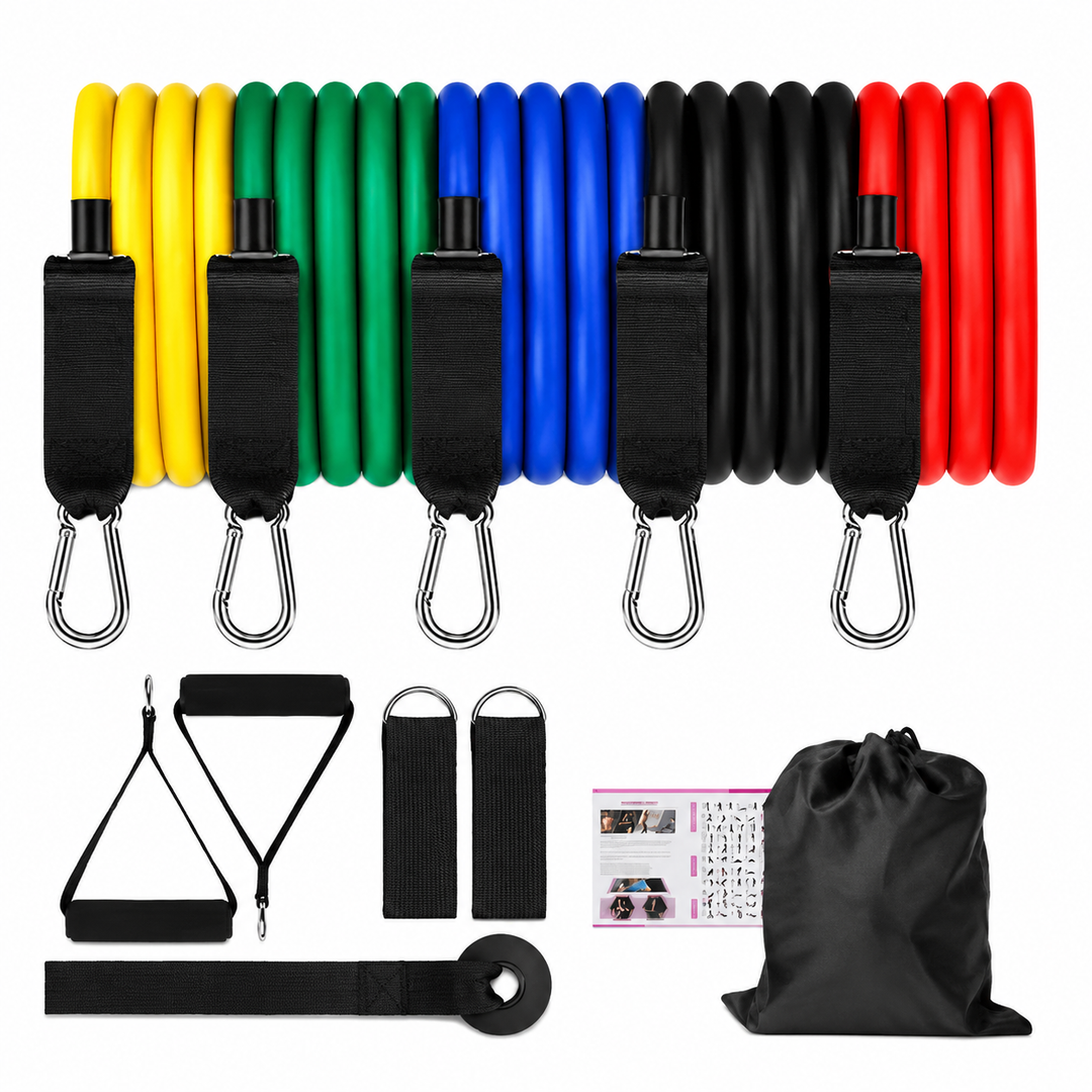 Premium Resistance Band Set 5 Tube Fitness Bands Up to 150 lbs Full Body Workout Handles Ankle Straps Door Anchor Strength Training Home Gym Exercise Kit