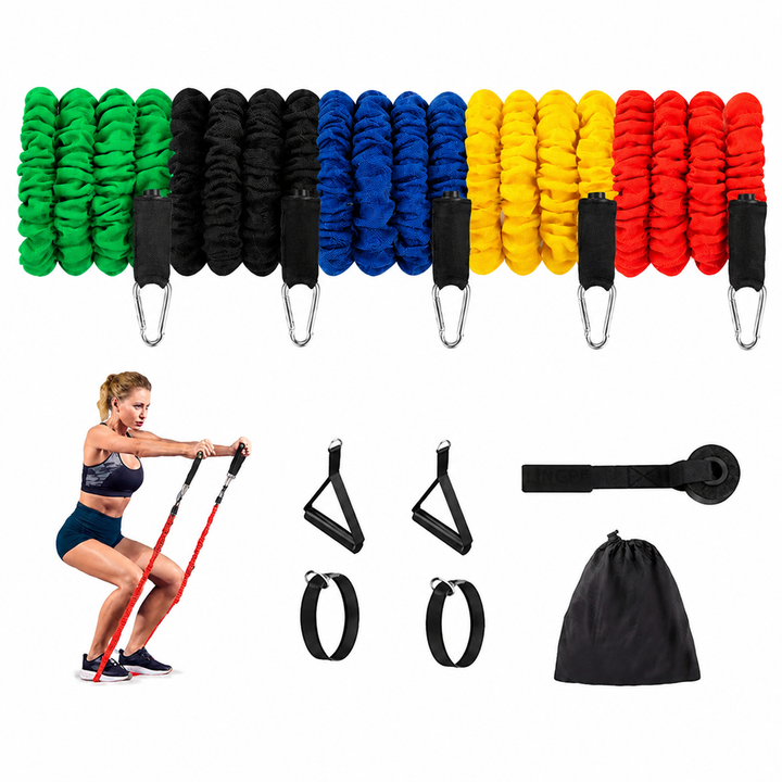 Premium Resistance Band Set 5 Tube Fitness Bands Up to 150 lbs Full Body Workout Handles Ankle Straps Door Anchor Strength Training Home Gym Exercise Kit