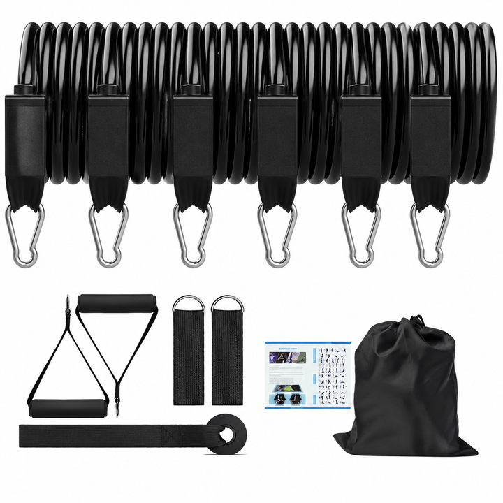 Premium Resistance Band Set 5 Tube Fitness Bands Up to 150 lbs Full Body Workout Handles Ankle Straps Door Anchor Strength Training Home Gym Exercise Kit