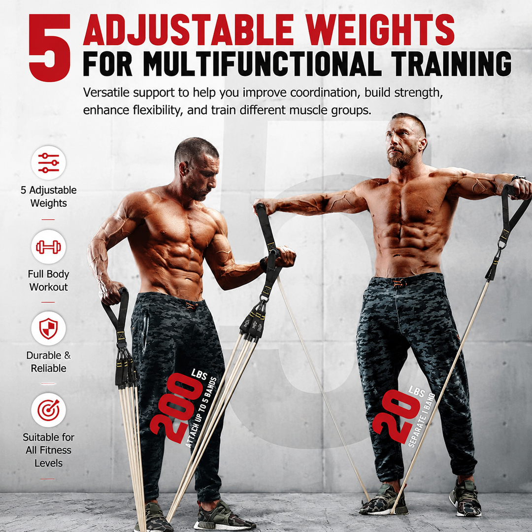 Premium Resistance Band Set 5 Tube Fitness Bands Up to 150 lbs Full Body Workout Handles Ankle Straps Door Anchor Strength Training Home Gym Exercise Kit