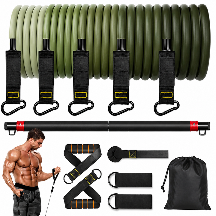 Premium Resistance Band Set 5 Tube Fitness Bands Up to 150 lbs Full Body Workout Handles Ankle Straps Door Anchor Strength Training Home Gym Exercise Kit