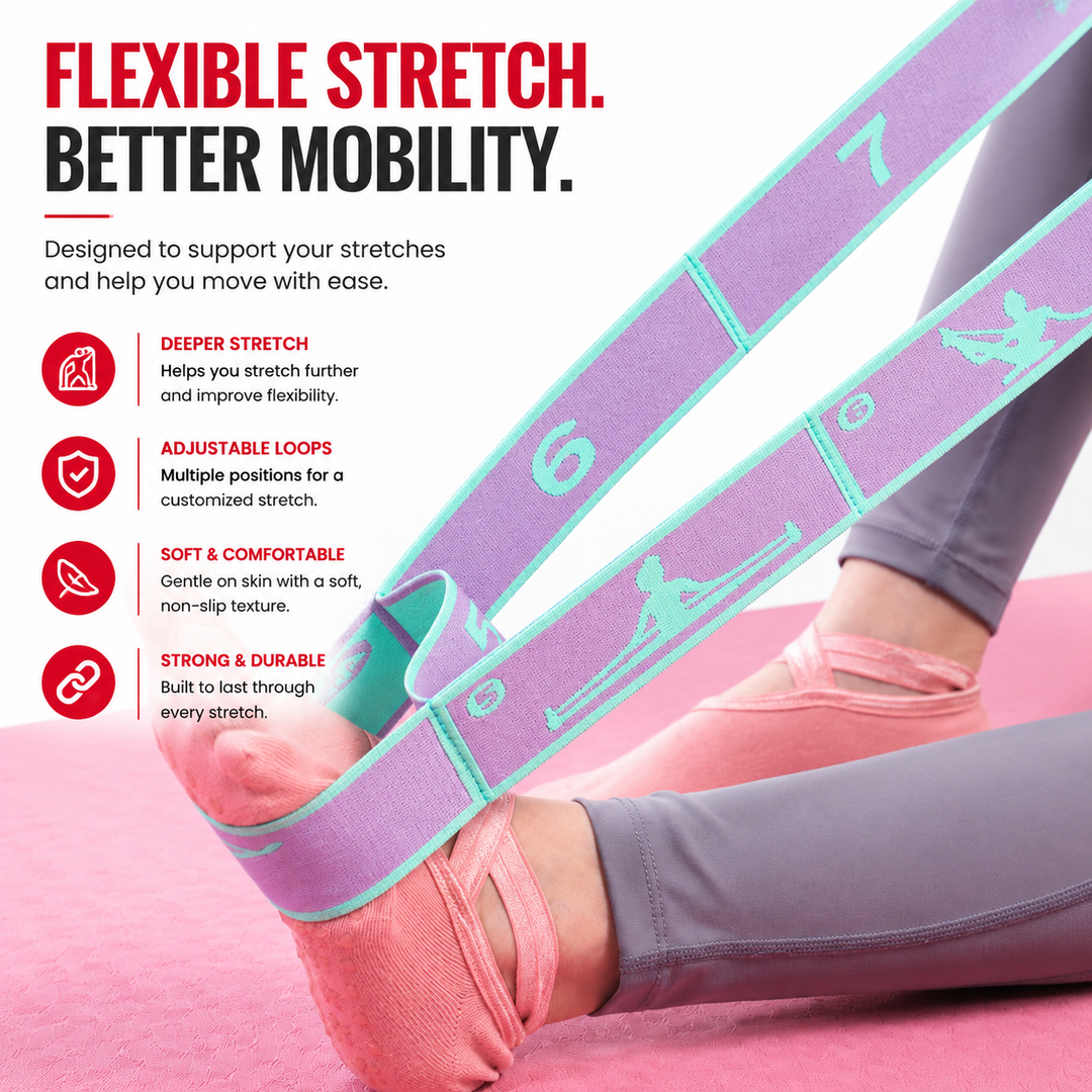 Premium Resistance Band Yoga Pilates Strap Adjustable Elastic Training Band 8/9 Grid Stretching Fitness Band Portable Home Gym Workout Daily Use
