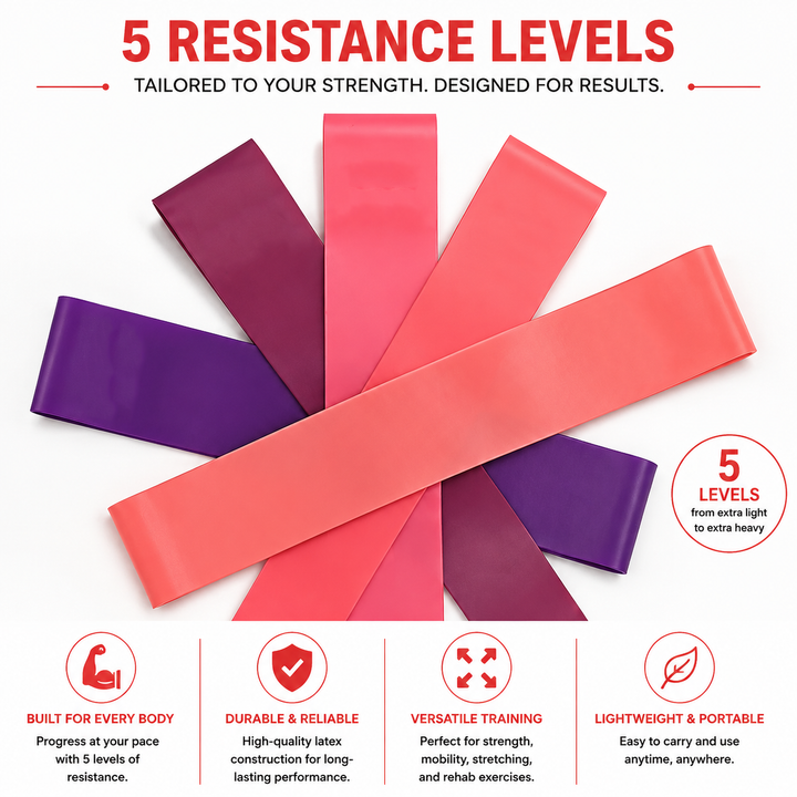 Premium Resistance Bands Set 5 Levels Yoga Fitness Bands Natural Latex Elastic Training Bands Full Body Workout Pilates Strength Training Home Gym Travel Use