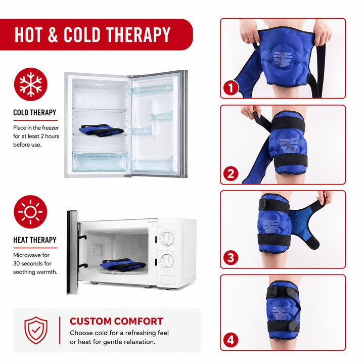 Premium Reusable Knee Ice Pack Wrap Hot Cold Therapy Gel Knee Support for Sprains Injuries Full Coverage Adjustable Straps Recovery Tool Use