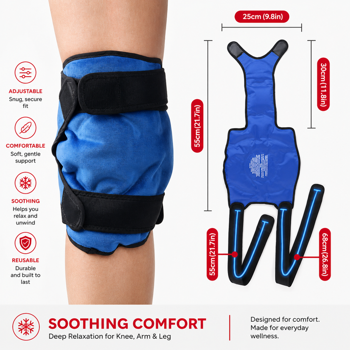 Premium Reusable Knee Ice Pack Wrap Hot Cold Therapy Gel Knee Support for Sprains Injuries Full Coverage Adjustable Straps Recovery Tool Use