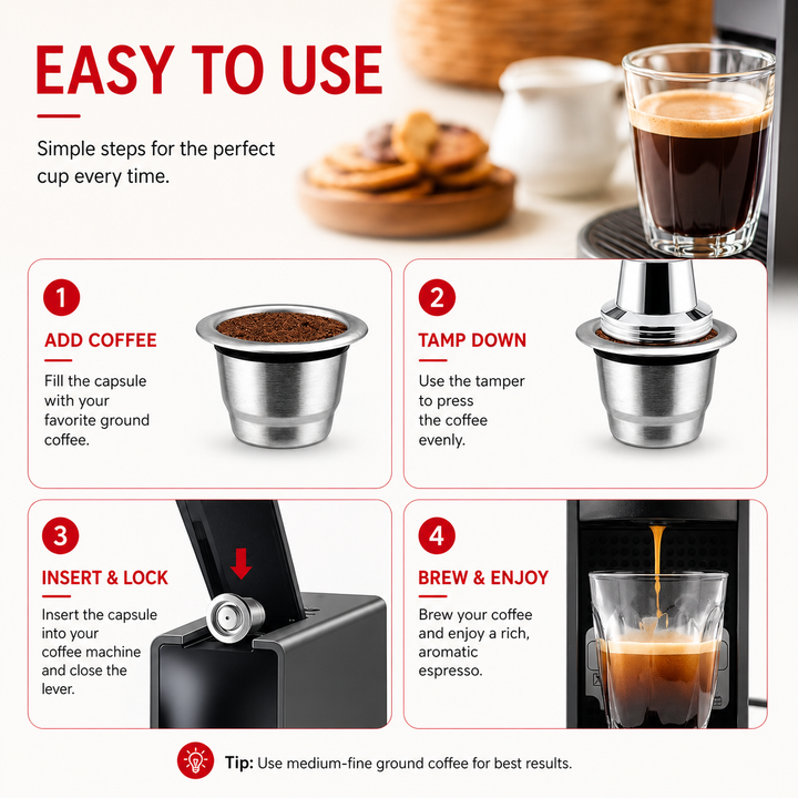 Premium Reusable Stainless Steel Coffee Pods for Nespresso OriginalLine Refillable Espresso Capsules Eco Friendly Dishwasher Safe Crema Coffee Filters