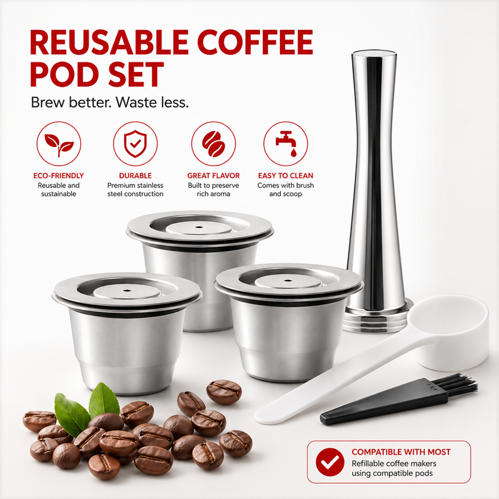 Premium Reusable Stainless Steel Coffee Pods for Nespresso OriginalLine Refillable Espresso Capsules Eco Friendly Dishwasher Safe Crema Coffee Filters