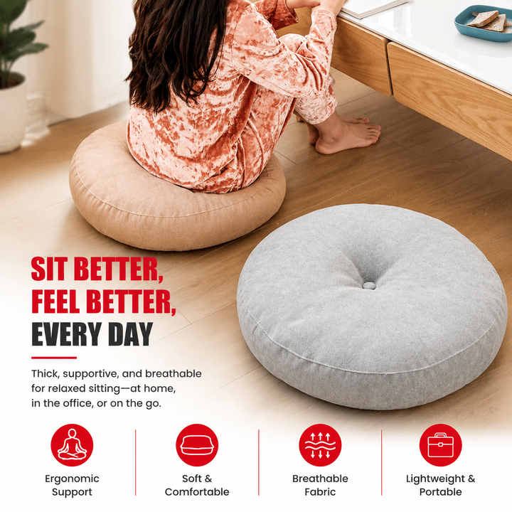 Premium Round Floor Seat Cushion Soft Tatami Meditation Yoga Pad Breathable Cotton Linen Comfortable Sitting Long Hours Living Room Office Travel Use