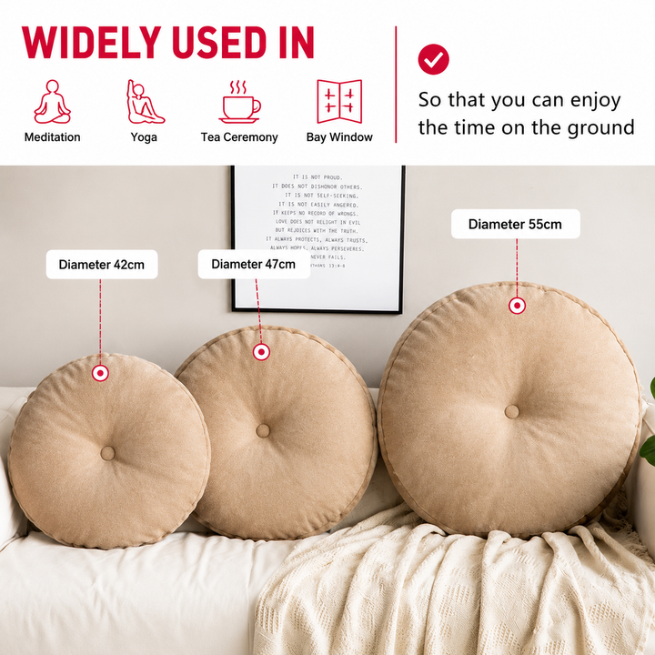 Premium Round Floor Seat Cushion Soft Tatami Meditation Yoga Pad Breathable Cotton Linen Comfortable Sitting Long Hours Living Room Office Travel Use
