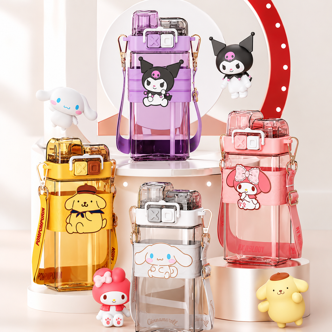 Premium Sanrio Cartoon Water Bottle 520ML Double Drink Cup Melody Kuromi Cinnamoroll Onpompurin Cute Student Plastic Leak Resistant Bottle