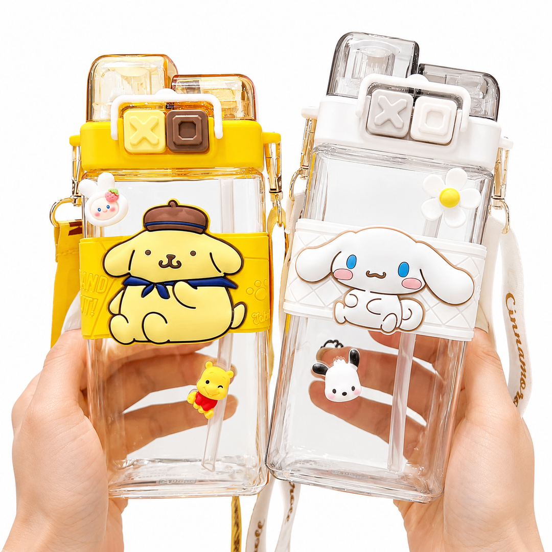 Premium Sanrio Cartoon Water Bottle 520ML Double Drink Cup Melody Kuromi Cinnamoroll Onpompurin Cute Student Plastic Leak Resistant Bottle