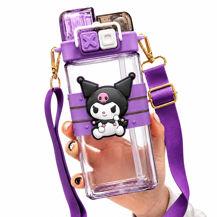 Premium Sanrio Cartoon Water Bottle 520ML Double Drink Cup Melody Kuromi Cinnamoroll Onpompurin Cute Student Plastic Leak Resistant Bottle