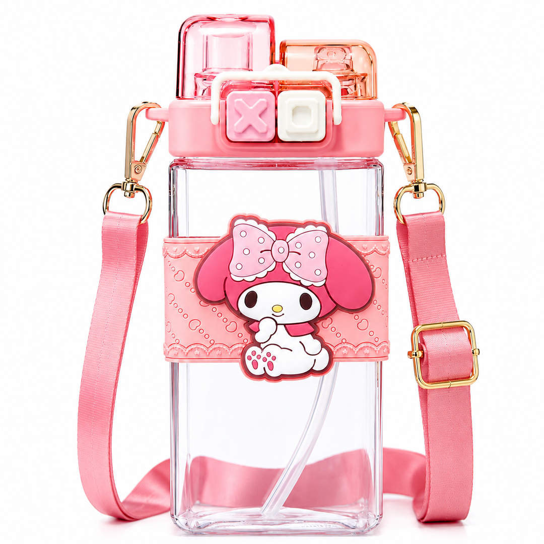 Premium Sanrio Cartoon Water Bottle 520ML Double Drink Cup Melody Kuromi Cinnamoroll Onpompurin Cute Student Plastic Leak Resistant Bottle