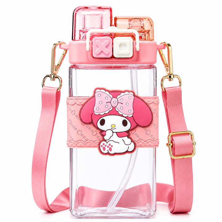 Premium Sanrio Cartoon Water Bottle 520ML Double Drink Cup Melody Kuromi Cinnamoroll Onpompurin Cute Student Plastic Leak Resistant Bottle