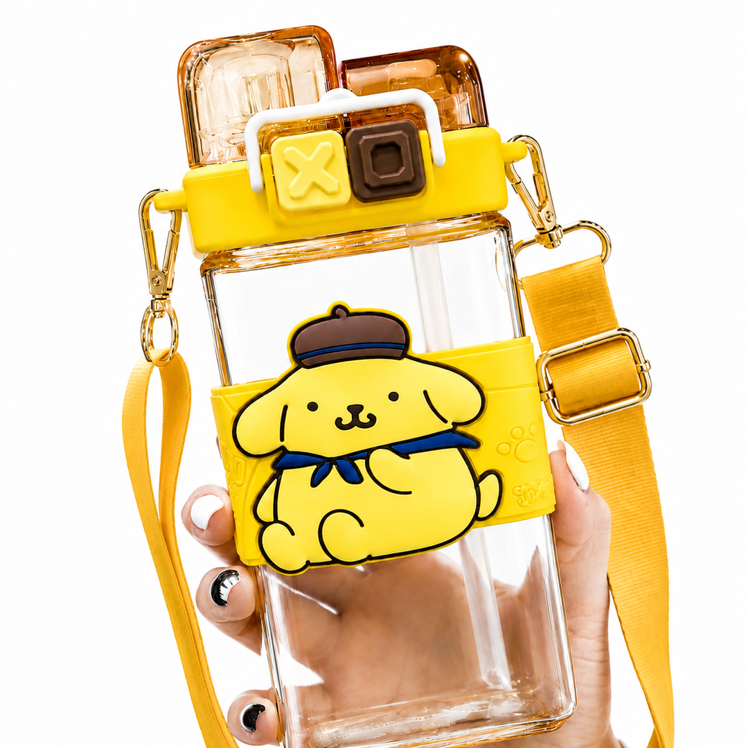 Premium Sanrio Cartoon Water Bottle 520ML Double Drink Cup Melody Kuromi Cinnamoroll Onpompurin Cute Student Plastic Leak Resistant Bottle